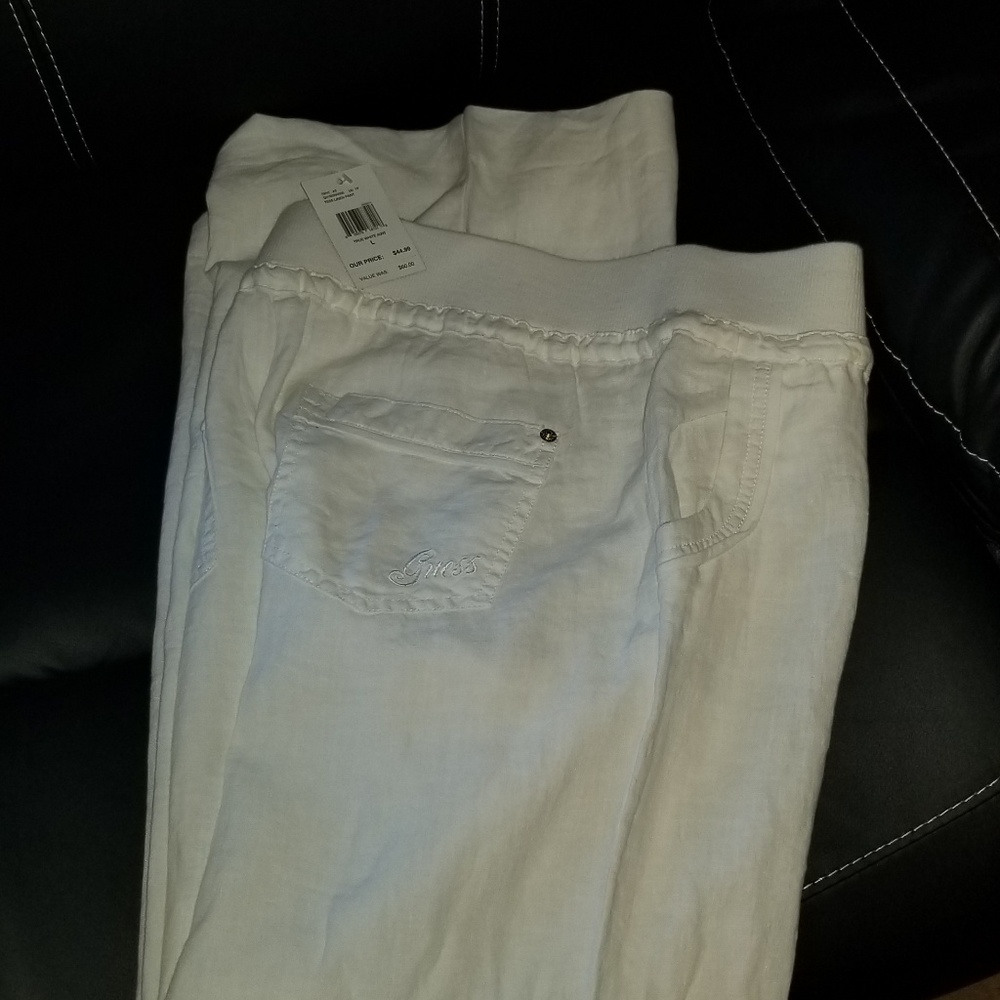 White linen long pants